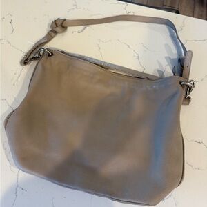 Furla Neutral Taupe Pebbled Leather Shoulder Bag